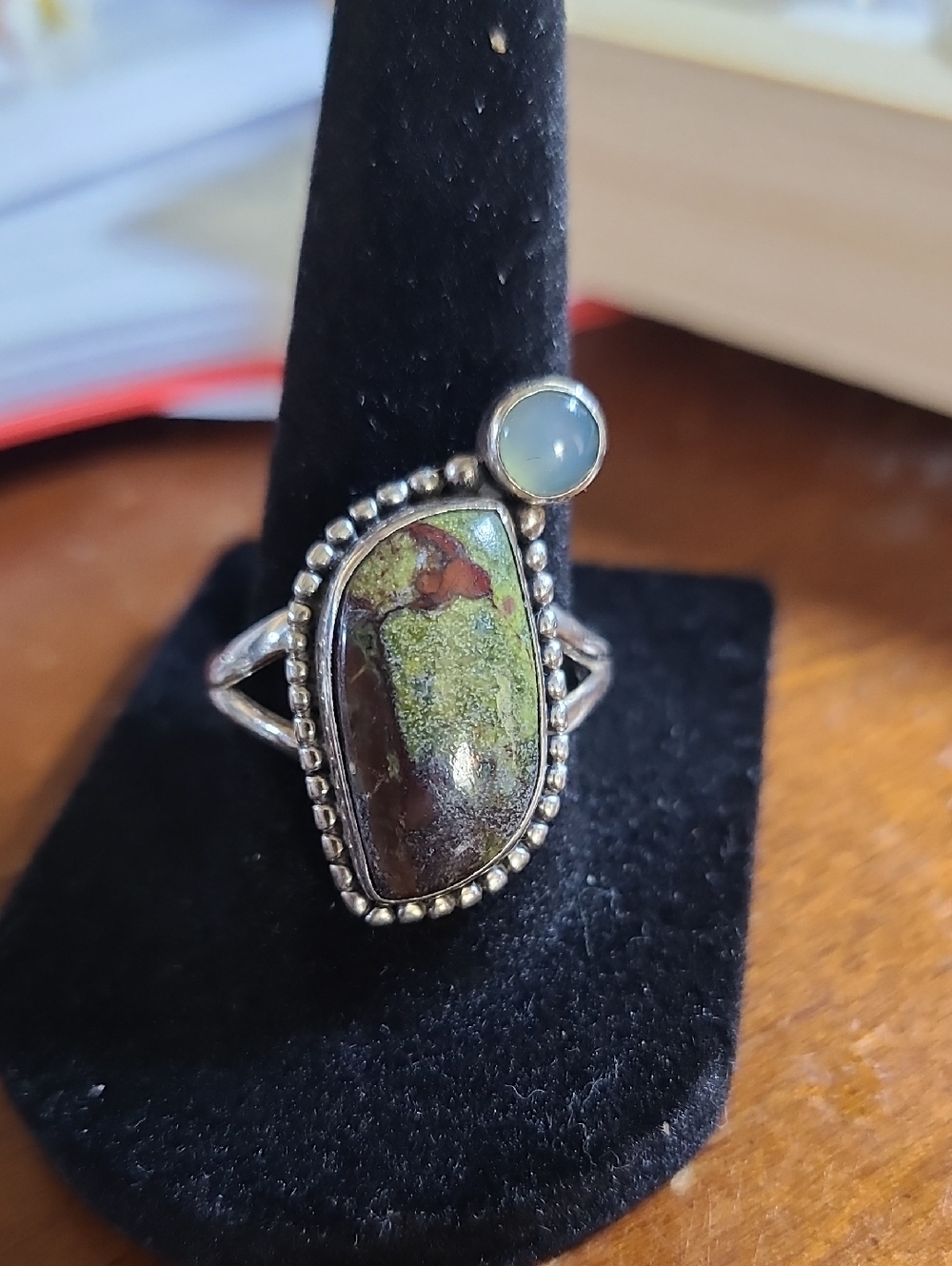 Sterling Silver Green Jasper and Moonstone Statement Ring